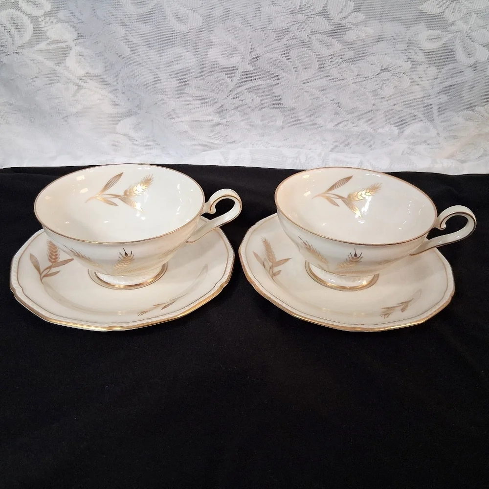 Vintage Teacups Royal Tettau Germany US Zone Wheat Sheaf 24k Trim China Pair